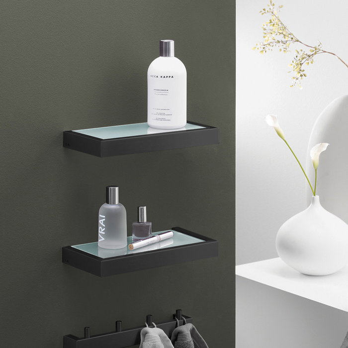 Zack Estante Baño Negro 26.5x13.2 cm Acero y Vidrio Línea